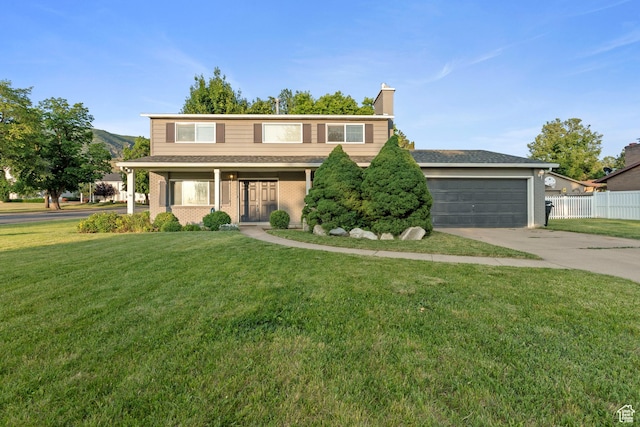 221 S 200 E, Centerville, UT 84014 - traditional-style home with concrete driveway, a chimney, an attached garage, and brick siding