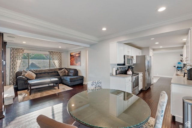 221 S 200 E, Centerville, UT 84014 - dining area with dark wood-type flooring, crown molding, recessed lighting, and baseboards