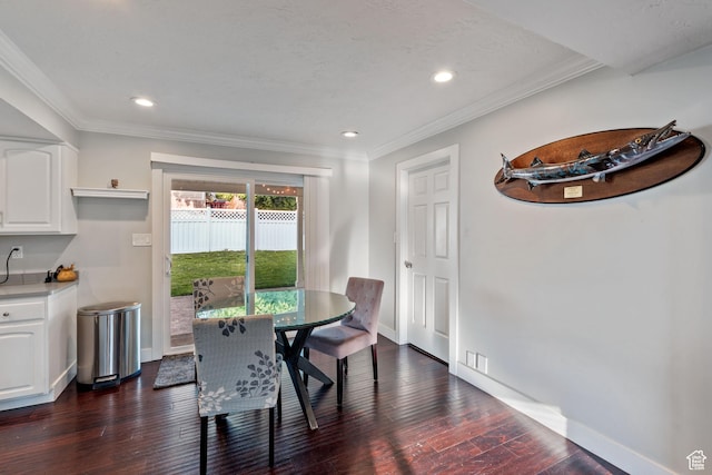 221 S 200 E, Centerville, UT 84014 - dining space with dark wood finished floors, baseboards, recessed lighting, and ornamental molding