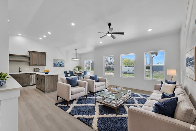 3171 W 5700 S, Roy, UT 84067 - living area featuring light wood-style floors, recessed lighting, and ceiling fan