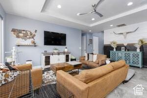 3454 W 150th St N, Hurricane, UT 84737 - living area featuring recessed lighting, ceiling fan, and a tray ceiling