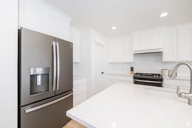 5258 W 3750 S, Hooper, UT 84315 - kitchen featuring stainless steel appliances, white cabinetry, a sink, recessed lighting, and custom exhaust hood