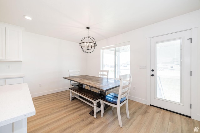 5258 W 3750 S, Hooper, UT 84315 - dining space featuring light wood-style floors, a chandelier, baseboards, and recessed lighting