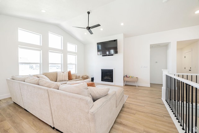 5258 W 3750 S, Hooper, UT 84315 - living area with ceiling fan, light wood-style floors, a glass covered fireplace, baseboards, and recessed lighting
