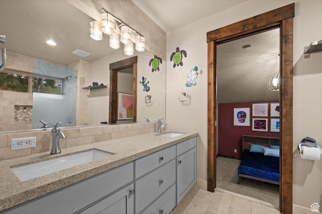 8932 Flint Way, Park City, UT 84098 - bathroom with tile patterned flooring, double vanity, connected bathroom, and a shower