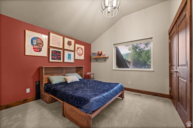 8932 Flint Way, Park City, UT 84098 - carpeted bedroom featuring baseboards, vaulted ceiling, and a chandelier