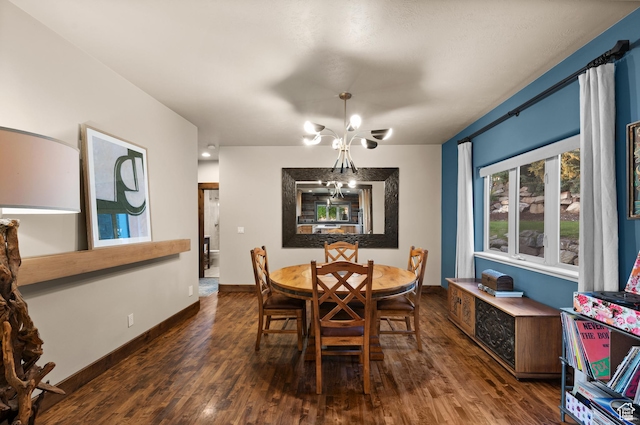 8932 Flint Way, Park City, UT 84098 - dining space with dark wood finished floors, a chandelier, and baseboards