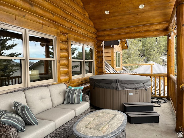 2665 Government Dam Rd, Soda Springs, ID 83276 - sunroom featuring a jacuzzi and lofted ceiling