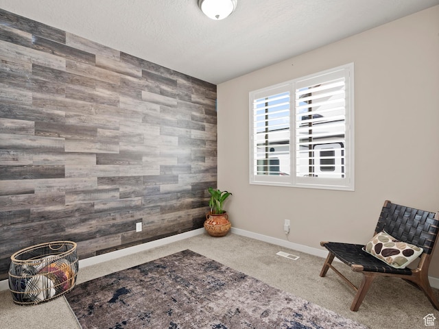 9558 S Lea Heather Way, West Jordan, UT 84081 - living area with an accent wall, carpet, baseboards, and a textured ceiling