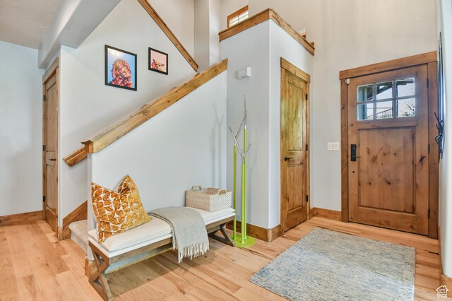 7841 Engen Loop, Park City, UT 84098 - entryway featuring baseboards, wood finished floors, and stairway