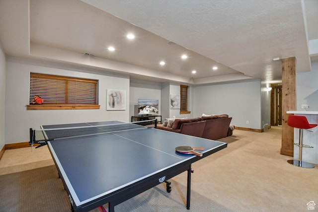 7841 Engen Loop, Park City, UT 84098 - recreation room featuring light carpet, baseboards, recessed lighting, and a tray ceiling
