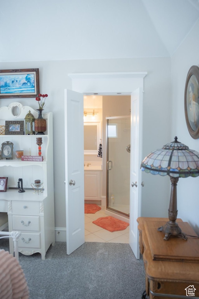 1380 N 300 W, Blanding, UT 84511 - bedroom with light carpet, light tile patterned floors, an office area, and baseboards