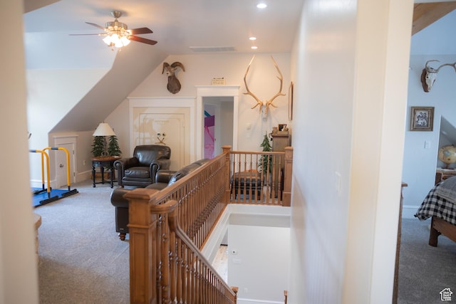 1380 N 300 W, Blanding, UT 84511 - corridor featuring an upstairs landing, carpet floors, recessed lighting, and vaulted ceiling