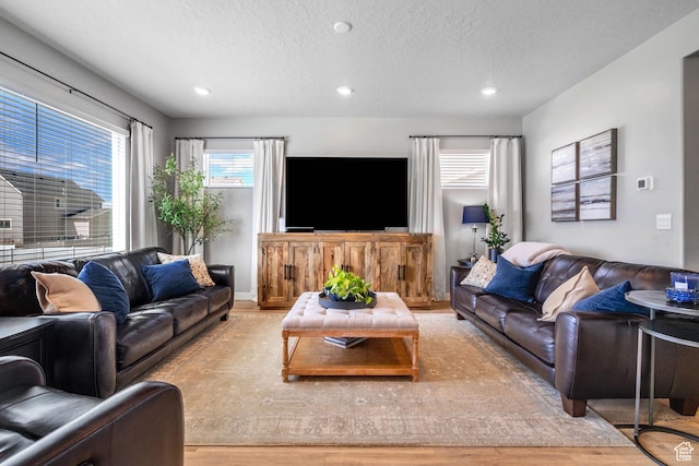 4185 W 800 S, Syracuse, UT 84075 - living room featuring wood finished floors, recessed lighting, and a textured ceiling