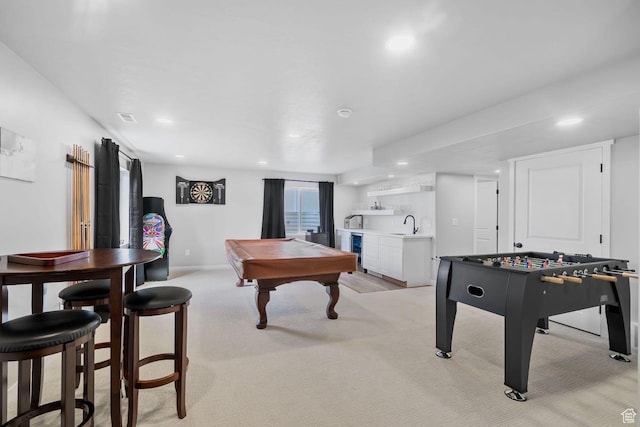 4185 W 800 S, Syracuse, UT 84075 - recreation room with wet bar, light colored carpet, recessed lighting, and billiards table