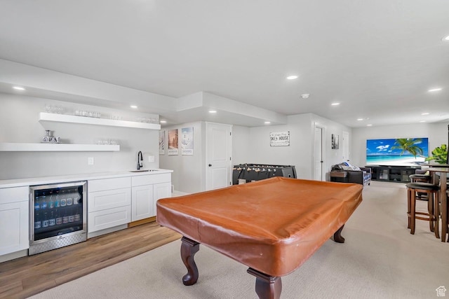 4185 W 800 S, Syracuse, UT 84075 - game room featuring wine cooler, bar with sink, billiards, recessed lighting, and light wood-style floors