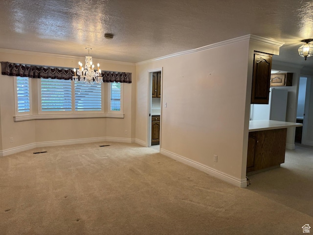 2650 S 2000 W, Syracuse, UT 84075 - empty room with a chandelier, light carpet, ornamental molding, baseboards, and a textured ceiling