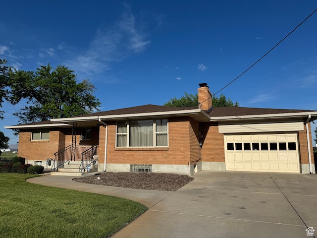 2650 S 2000 W, Syracuse, UT 84075 - ranch-style home with an attached garage, brick siding, driveway, a chimney, and a front lawn