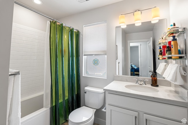 5228 W S Jordan Pkwy, South Jordan, UT 84009 - full bathroom with vanity, shower / bathtub combination with curtain, and toilet