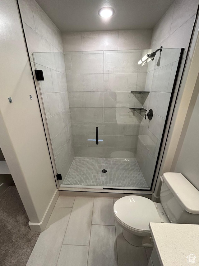 570 N 600 W, Smithfield, UT 84335 - full bath featuring toilet, vanity, a shower stall, tile patterned floors, and recessed lighting