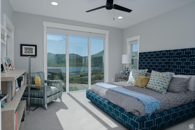 11579 N Groves Edge Dr, Hideout, UT 84036 - bedroom with access to exterior, carpet flooring, recessed lighting, and a ceiling fan