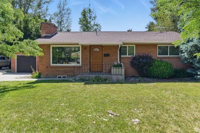 3025 N 250 E, Provo, UT 84604 - single story home with a chimney, a front yard, brick siding, and roof with shingles