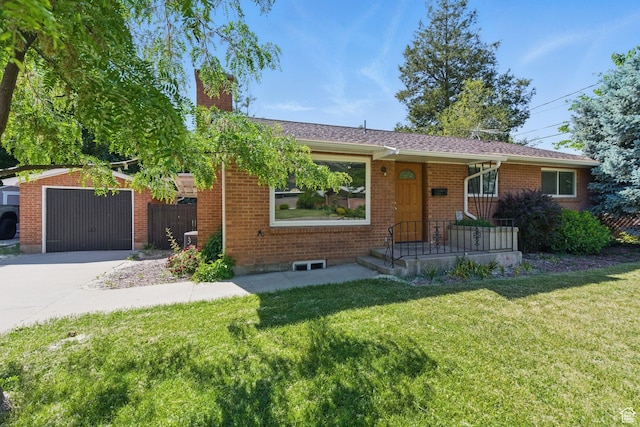 3025 N 250 E, Provo, UT 84604 - ranch-style house featuring a chimney, concrete driveway, an attached garage, and brick siding