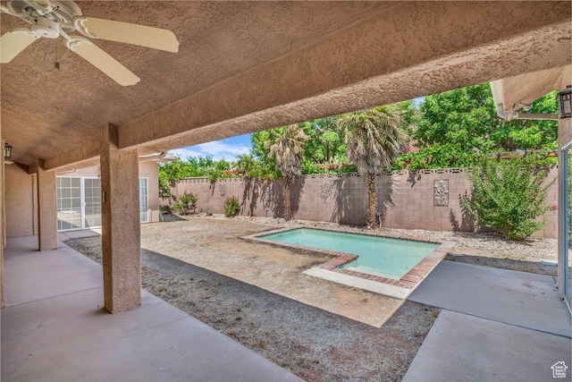 3350 S Fairway Rd, St George, UT 84790 - view of pool with a fenced backyard, ceiling fan, and a patio area