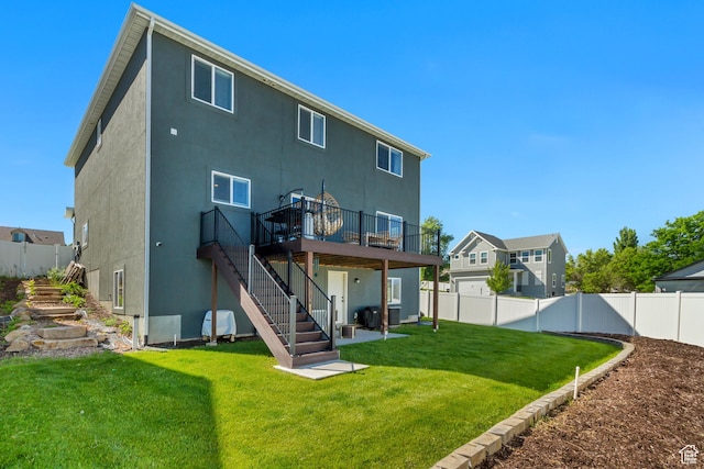 753 N Stallion Dr Unit 601, Spanish Fork, UT 84660 - rear view of house featuring stairway, a wooden deck, and stucco siding