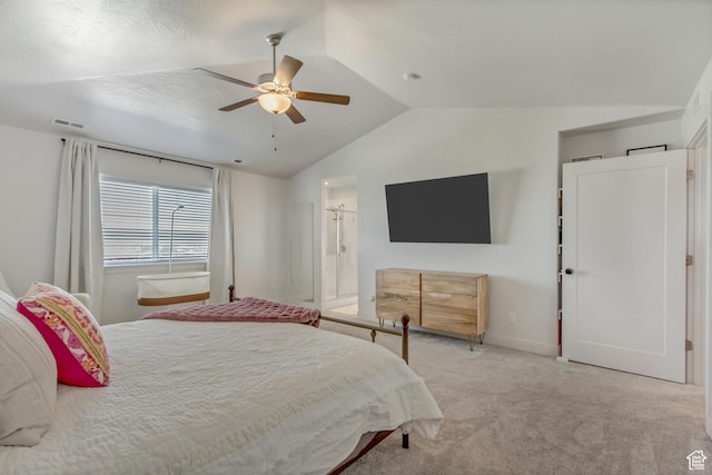 753 N Stallion Dr Unit 601, Spanish Fork, UT 84660 - bedroom with vaulted ceiling, carpet flooring, baseboards, ceiling fan, and ensuite bath