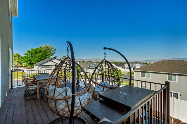 753 N Stallion Dr Unit 601, Spanish Fork, UT 84660 - deck featuring outdoor dining area, a residential view, and a mountain view