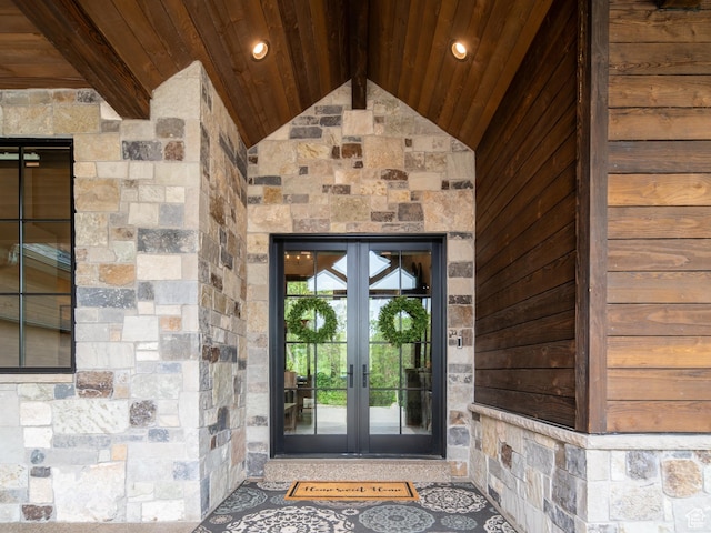 1156 N Valley View Dr, Eden, UT 84310 - doorway to property with french doors and stone siding