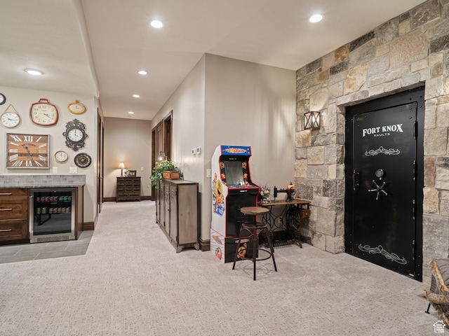 1156 N Valley View Dr, Eden, UT 84310 - carpeted office space with beverage cooler, recessed lighting, a dry bar, and baseboards