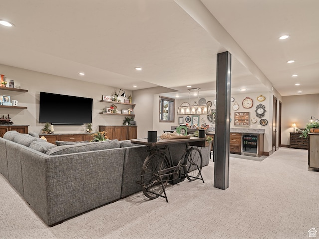 1156 N Valley View Dr, Eden, UT 84310 - living room featuring recessed lighting, bar, and light carpet