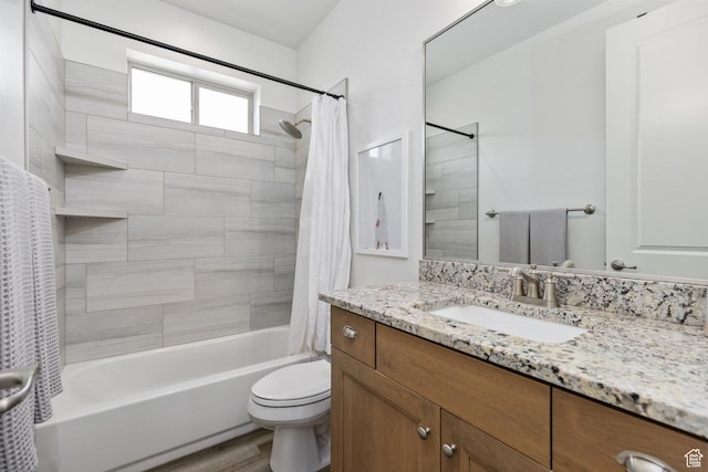 1432 Boys Pond Cir, Santa Clara, UT 84765 - bathroom featuring shower / bath combination with curtain, vanity, toilet, and wood finished floors