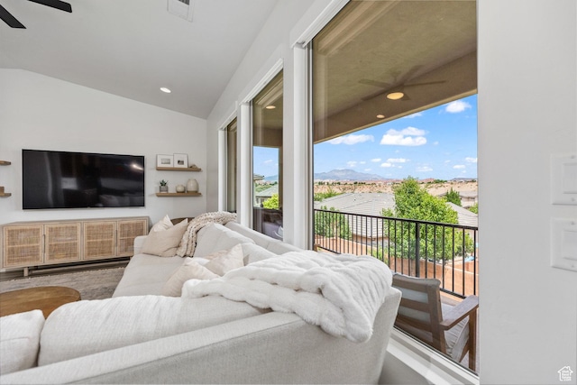 1432 Boys Pond Cir, Santa Clara, UT 84765 - bedroom with access to exterior, lofted ceiling, recessed lighting, and a ceiling fan