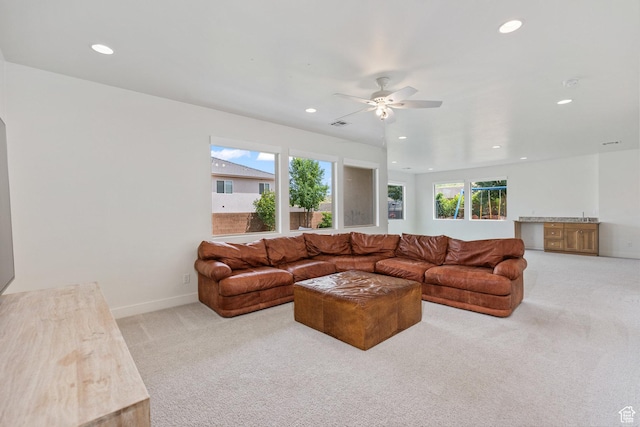 1432 Boys Pond Cir, Santa Clara, UT 84765 - living room with carpet floors, recessed lighting, and a ceiling fan