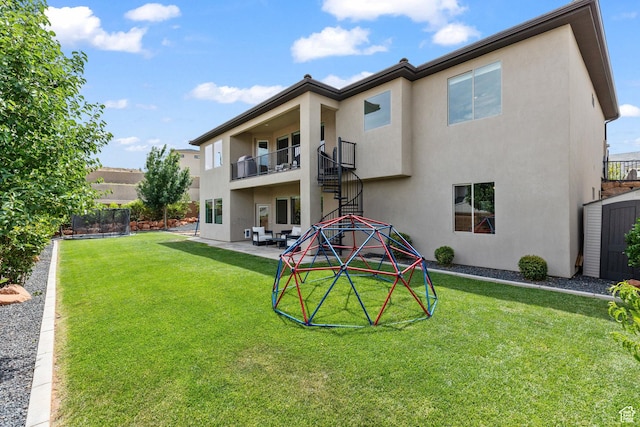 1432 Boys Pond Cir, Santa Clara, UT 84765 - back of house featuring stucco siding, a patio, stairway, and a balcony
