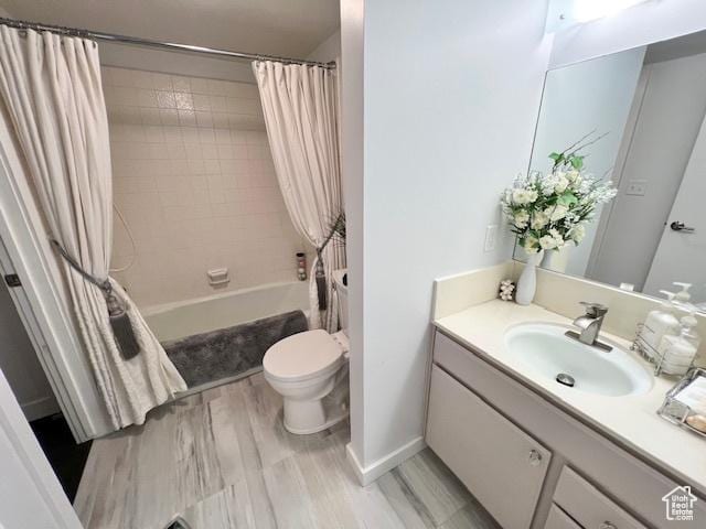 4969 S Eastridge Ln E Unit 174, Salt Lake City, UT 84117 - full bathroom with vanity, shower / bath combo with shower curtain, toilet, and wood finished floors