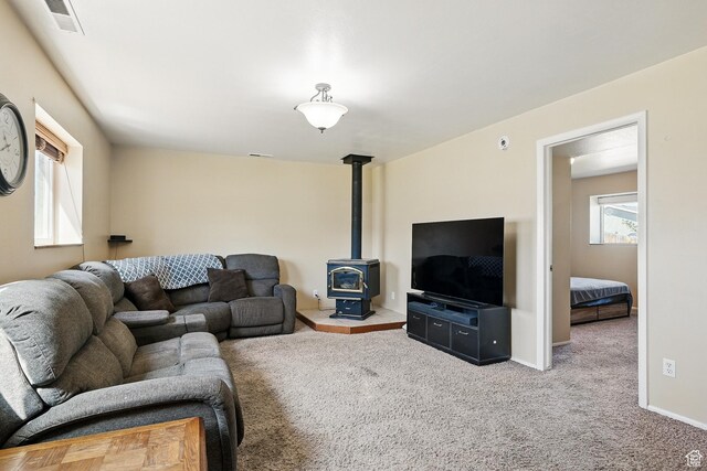 324 W 1650 N, Cedar City, UT 84721 - living area featuring a wood stove, carpet floors, and baseboards