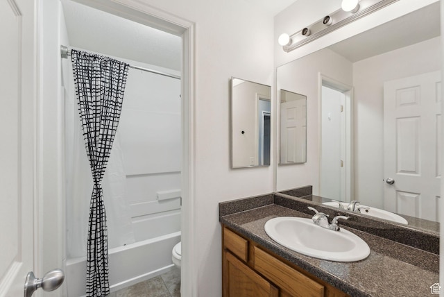 56 E Resaca Dr Unit A-12, Sandy, UT 84070 - full bath featuring vanity, toilet, shower / bath combination with curtain, and tile patterned flooring