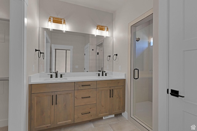 4594 S 6300 W, Hooper, UT 84315 - full bath with double vanity, a shower stall, and tile patterned floors