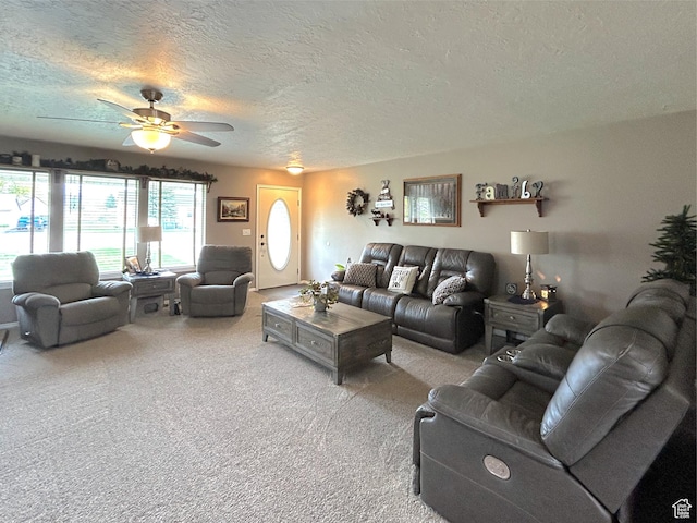 434 S 2nd E, Soda Springs, ID 83276 - carpeted living area featuring a ceiling fan and a textured ceiling