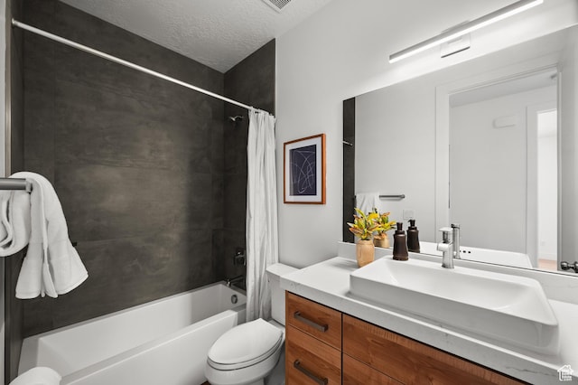 507 W Windmill Gate Cv, Draper, UT 84020 - full bathroom featuring vanity, shower / bathtub combination with curtain, toilet, and a textured ceiling
