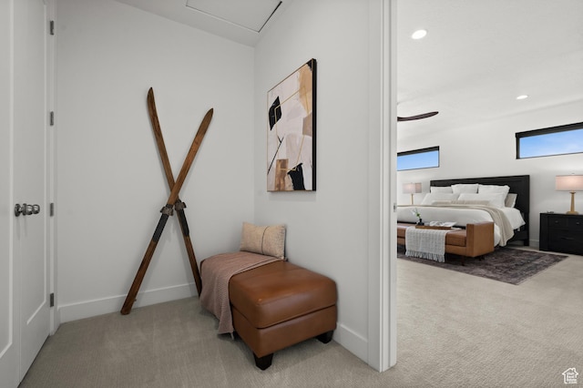 507 W Windmill Gate Cv, Draper, UT 84020 - bedroom featuring light carpet, baseboards, and recessed lighting