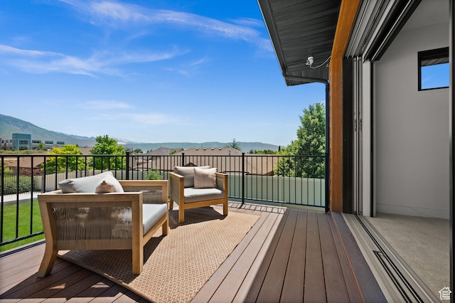 507 W Windmill Gate Cv, Draper, UT 84020 - wooden deck with a mountain view and outdoor lounge area