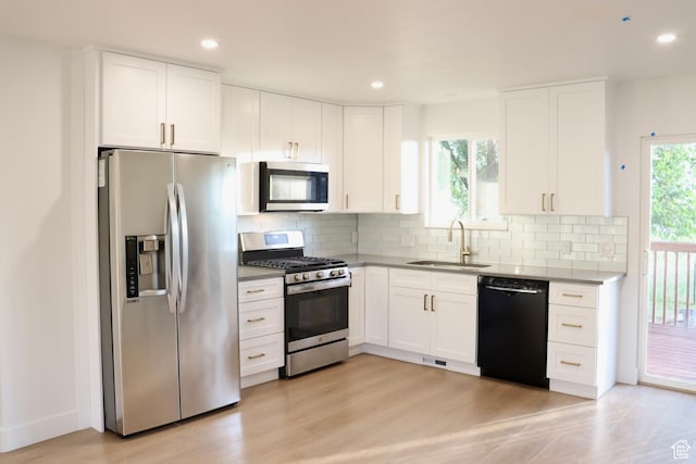579 N 430 E Unit 2, Tooele, UT 84074 - kitchen featuring stainless steel appliances, a sink, white cabinetry, backsplash, and recessed lighting