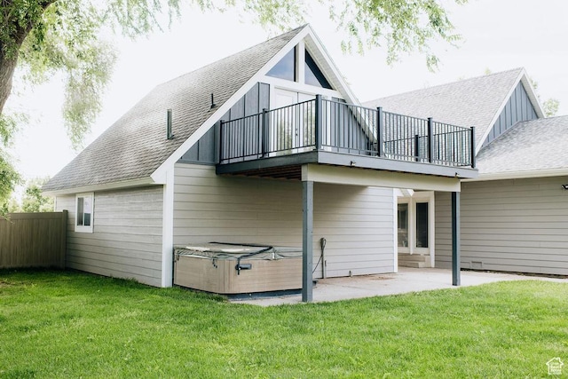 1271 S Main St S, Mapleton, UT 84664 - back of property featuring a hot tub, a balcony, a patio area, and roof with shingles