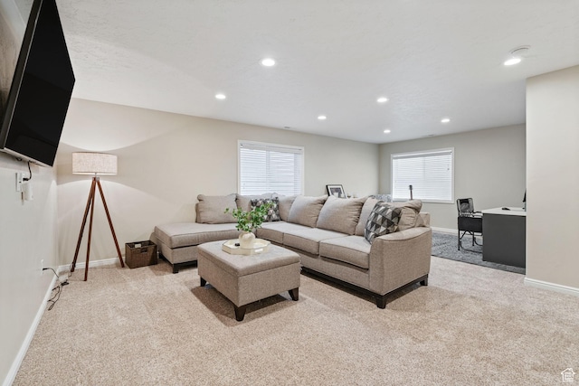819 E 12085 S, Draper, UT 84020 - living room featuring light colored carpet, baseboards, and recessed lighting