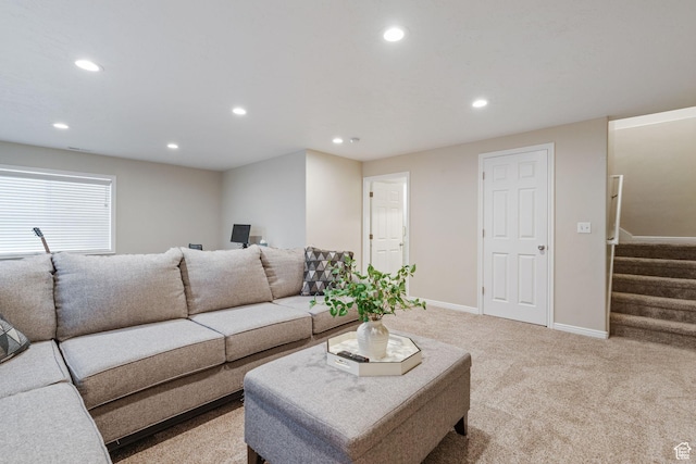 819 E 12085 S, Draper, UT 84020 - carpeted living area with recessed lighting, stairway, and baseboards